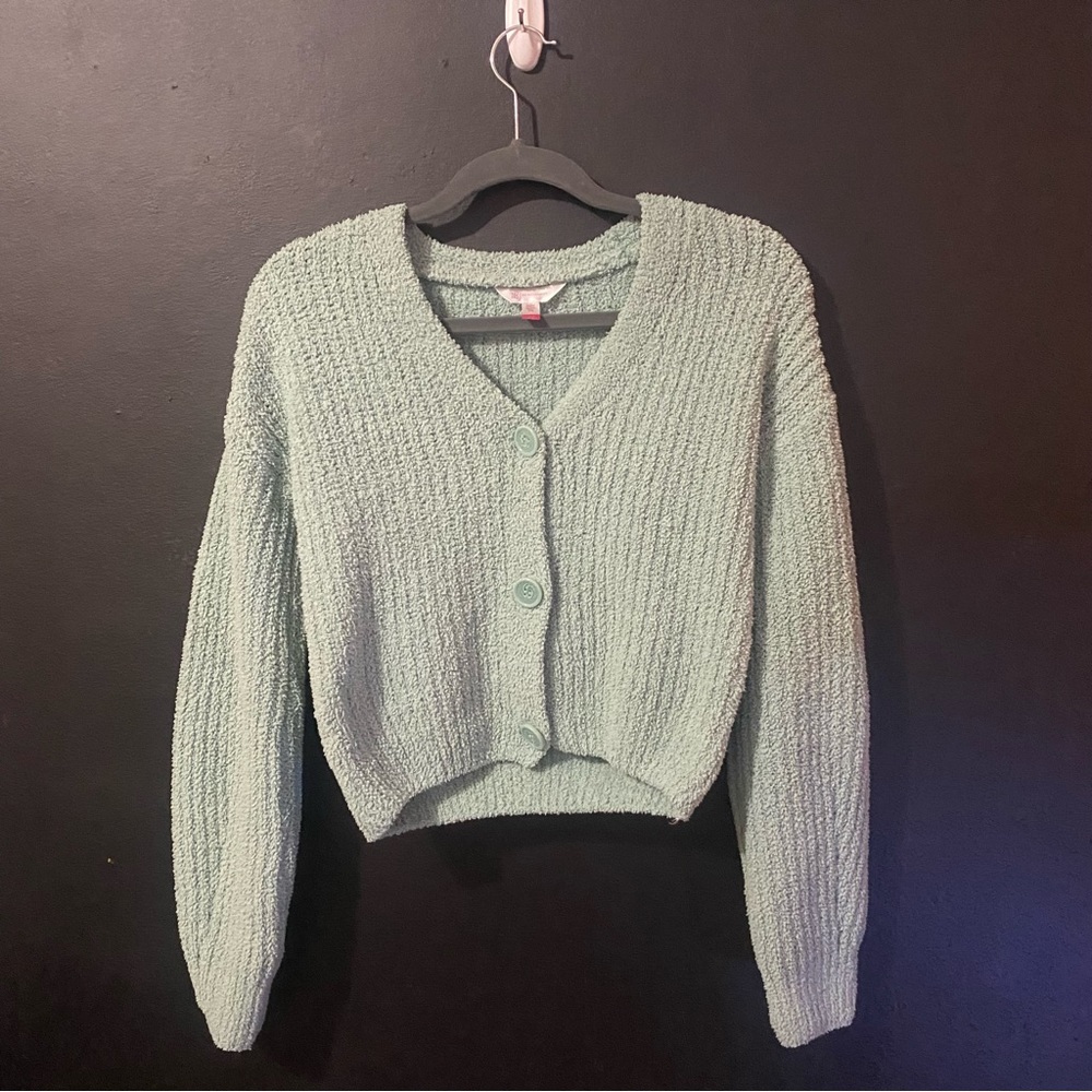 Green cropped sweater, V neck, size S. Brand- No boundaries